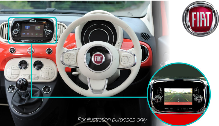 Fiat 500 Reversing Camera Kit with Guidelines for 5" Uconnect